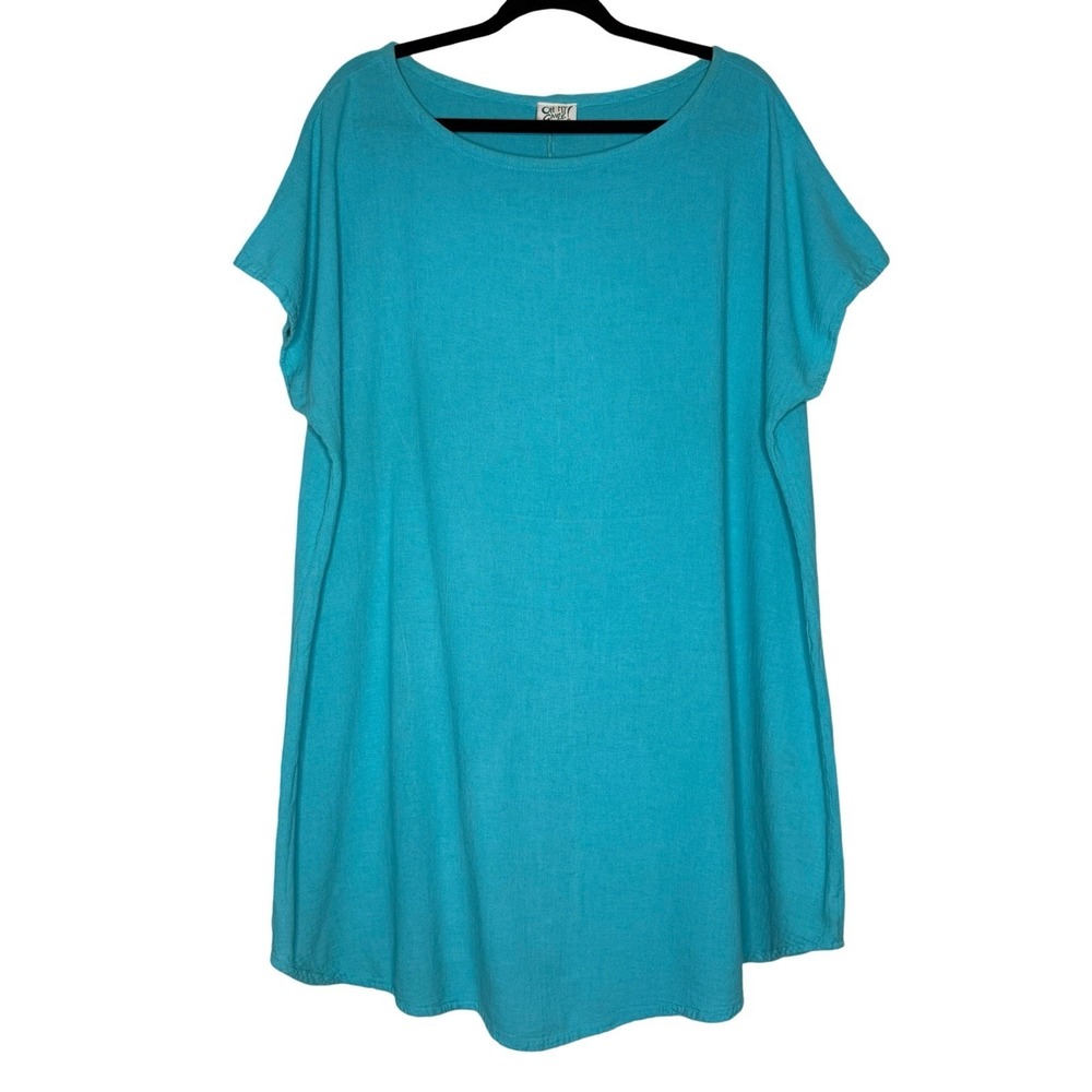 Oh My Gauze Tunic Top (3) XXL Blue 100% Cotton Gauzy Short Sleeve Beach Dress